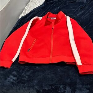 Mens Red Jacket with White Accents Sz M polyester.
